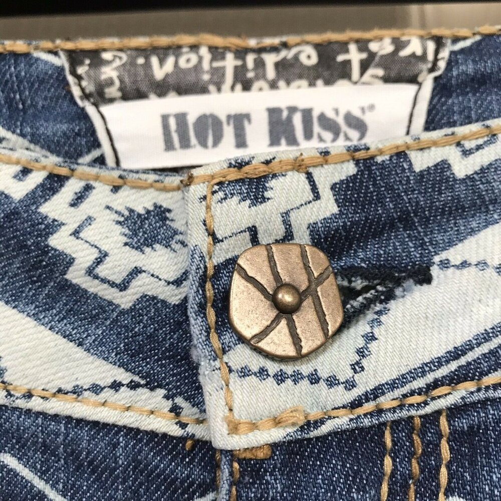 Hot Kiss Skinny Lily Blue White Aztec Pattern Jeans Size 1 Good Worn Condition - Picture 3 of 11